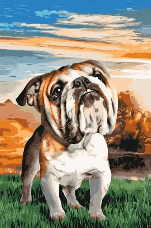 Diamond Painting - Angielski Bulldog w ogrodzie - SEOS®