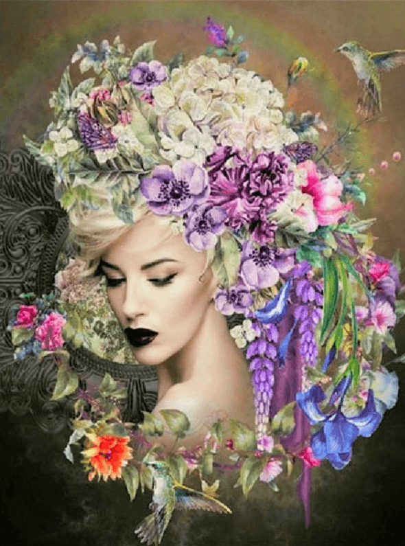 Diamond Painting Kobiety z kwiatem i kolibrkiem - SEOS Shop ®