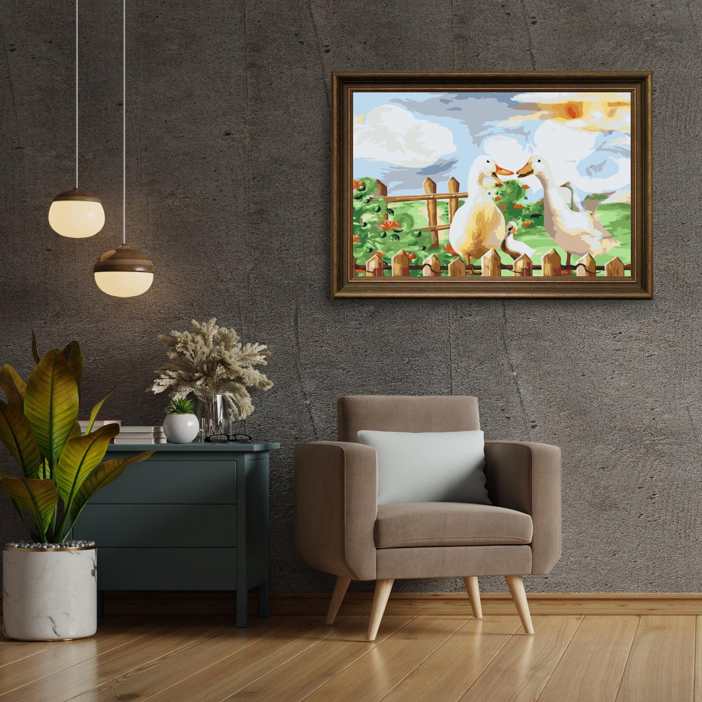 Diamond Painting - Rodzina kaczek w ogrodzie - SEOS®