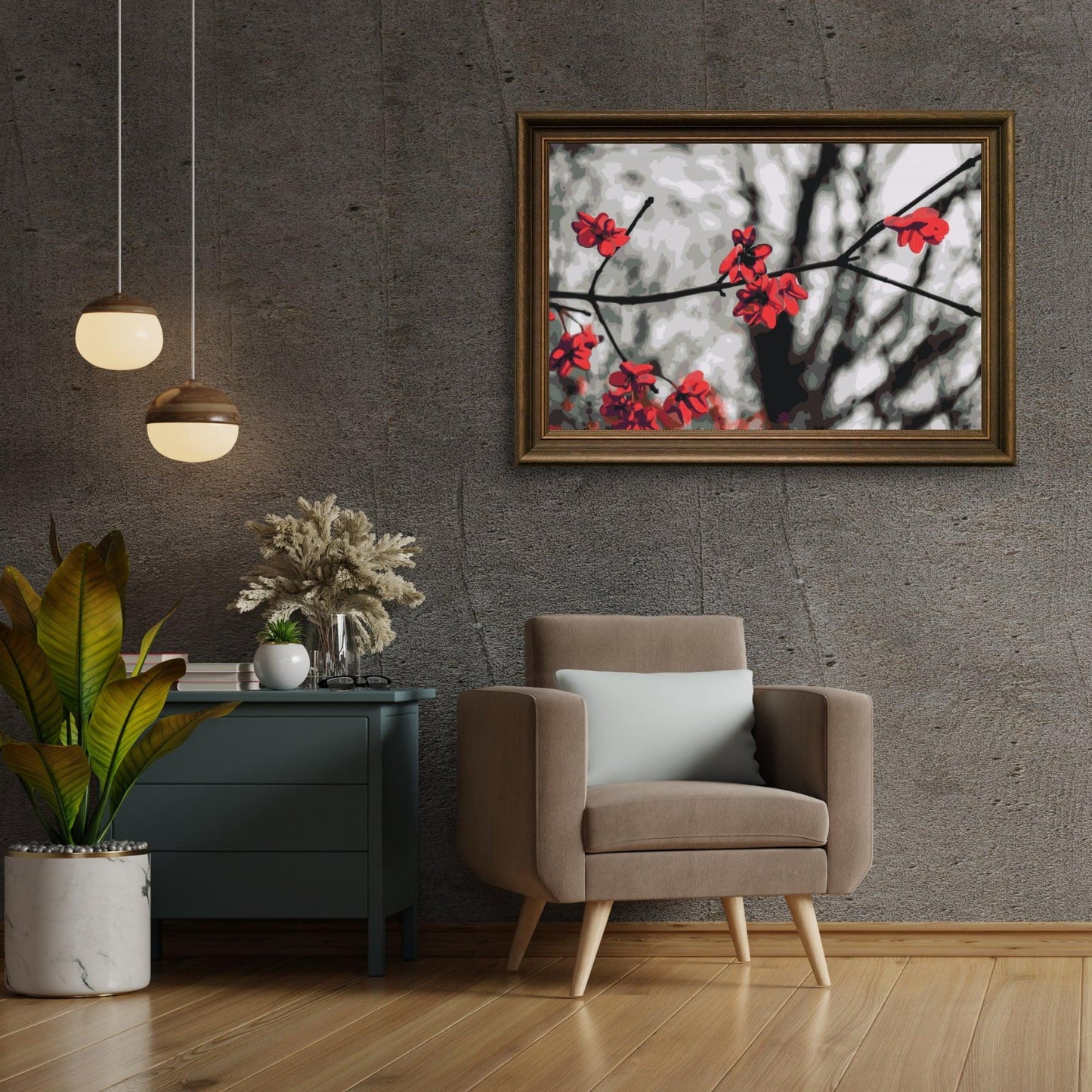Diamond Painting - Czerwone kwiaty na drzewie - SEOS Shop ®