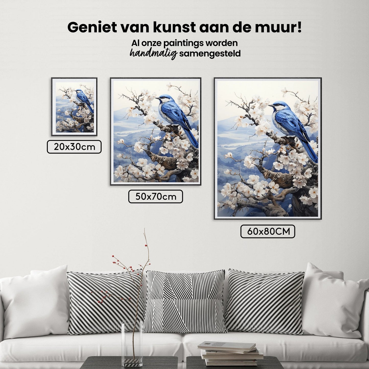 Diamond Painting - Ptak w delftowskim błękicie w zimowym krajobrazie