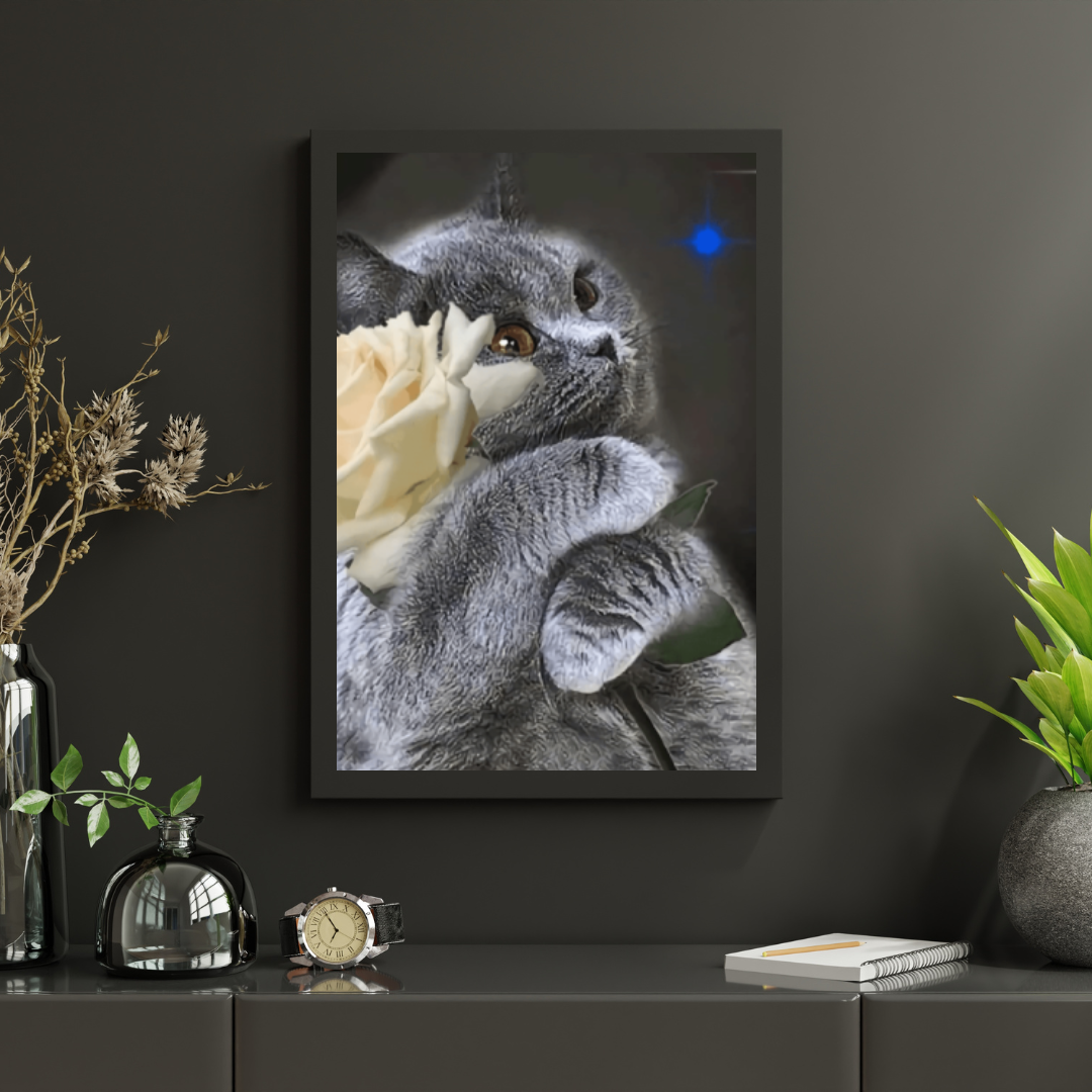 Diamond Painting Kot z białą różą - SEOS Shop ®