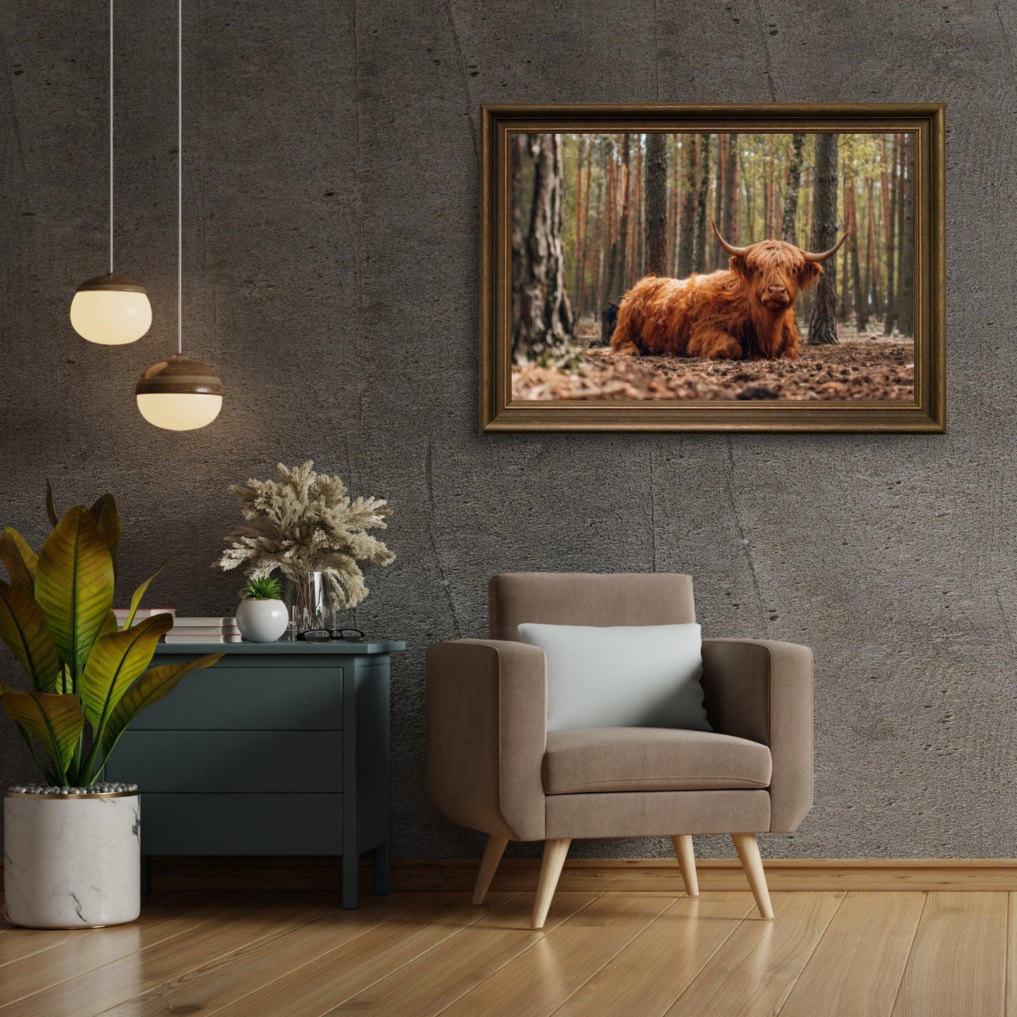 Diamond Painting Szkocki Highlander - Szkocki Highlander leżący w lesie - SEOS Shop ®