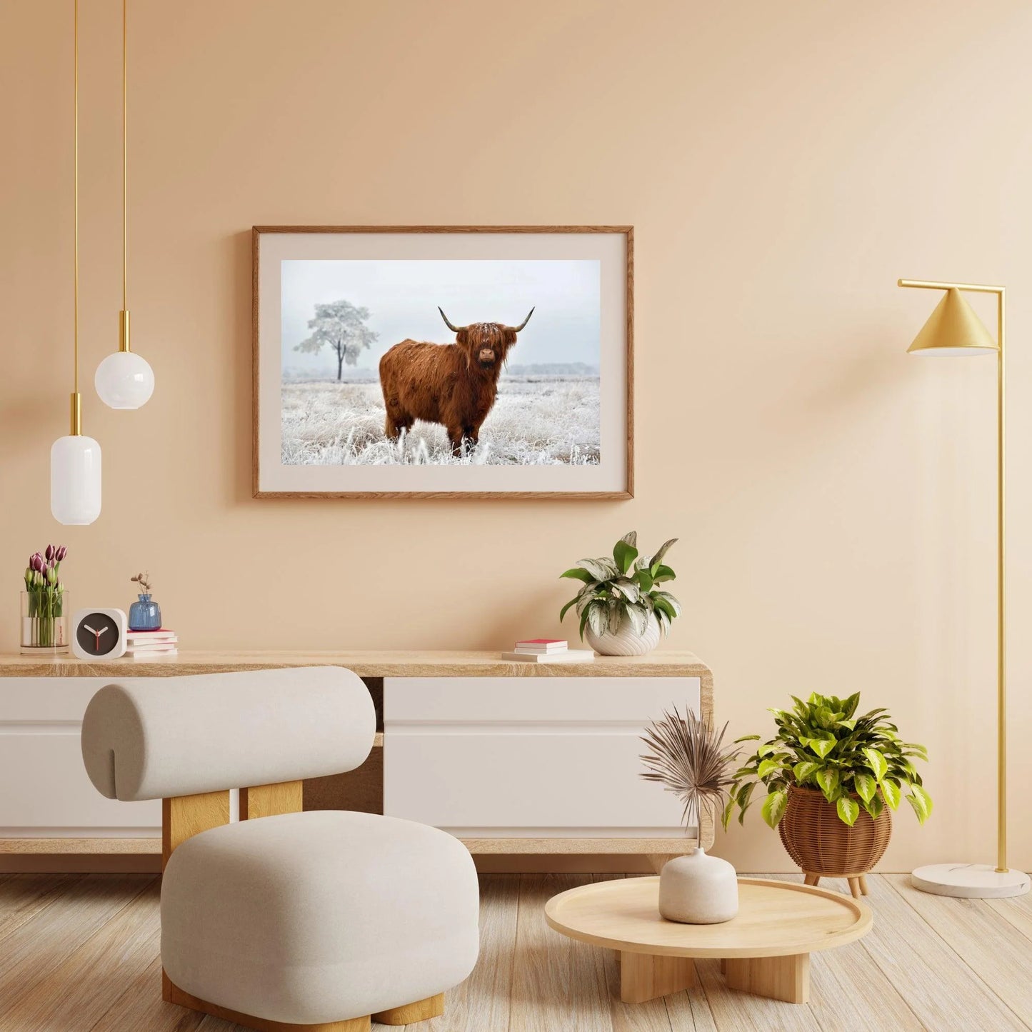 Diamond Painting Szkocki Highlander - Wełnisty Szkocki Highlander na zimowej łące - SEOS Shop ®