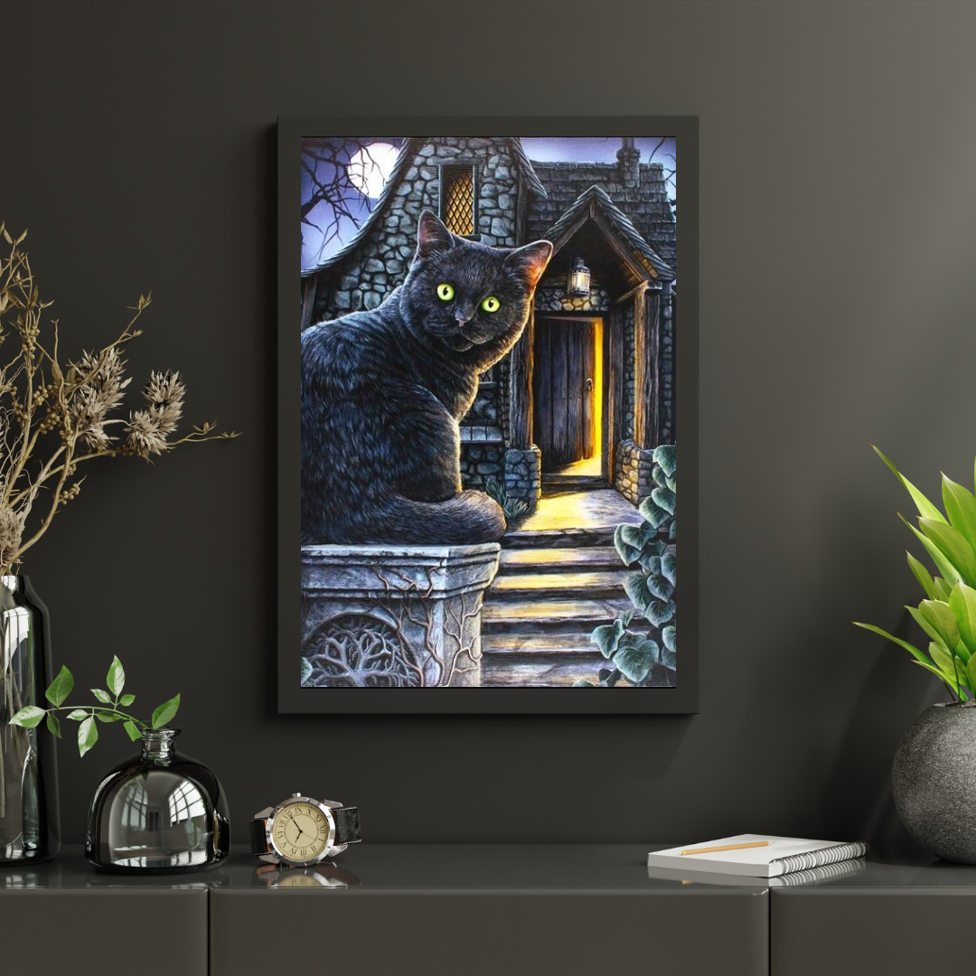 Diamond Painting Czarny kot z zielonymi oczami - SEOS Shop ®