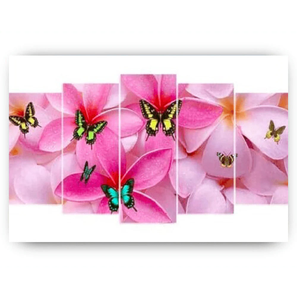 Diamond Painting Kolorowe motyle na różowych kwiatach 5 paneli - SEOS Shop ®
