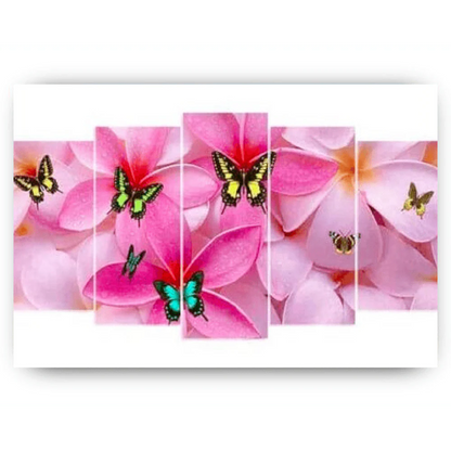 Diamond Painting Kolorowe motyle na różowych kwiatach 5 paneli - SEOS Shop ®