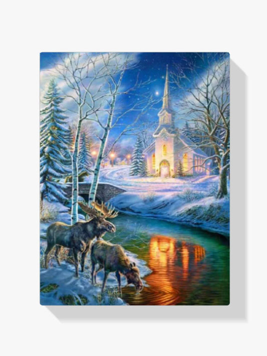 Diamond Painting Kościół Bożonarodzeniowy i Jelenie - SEOS Shop ®