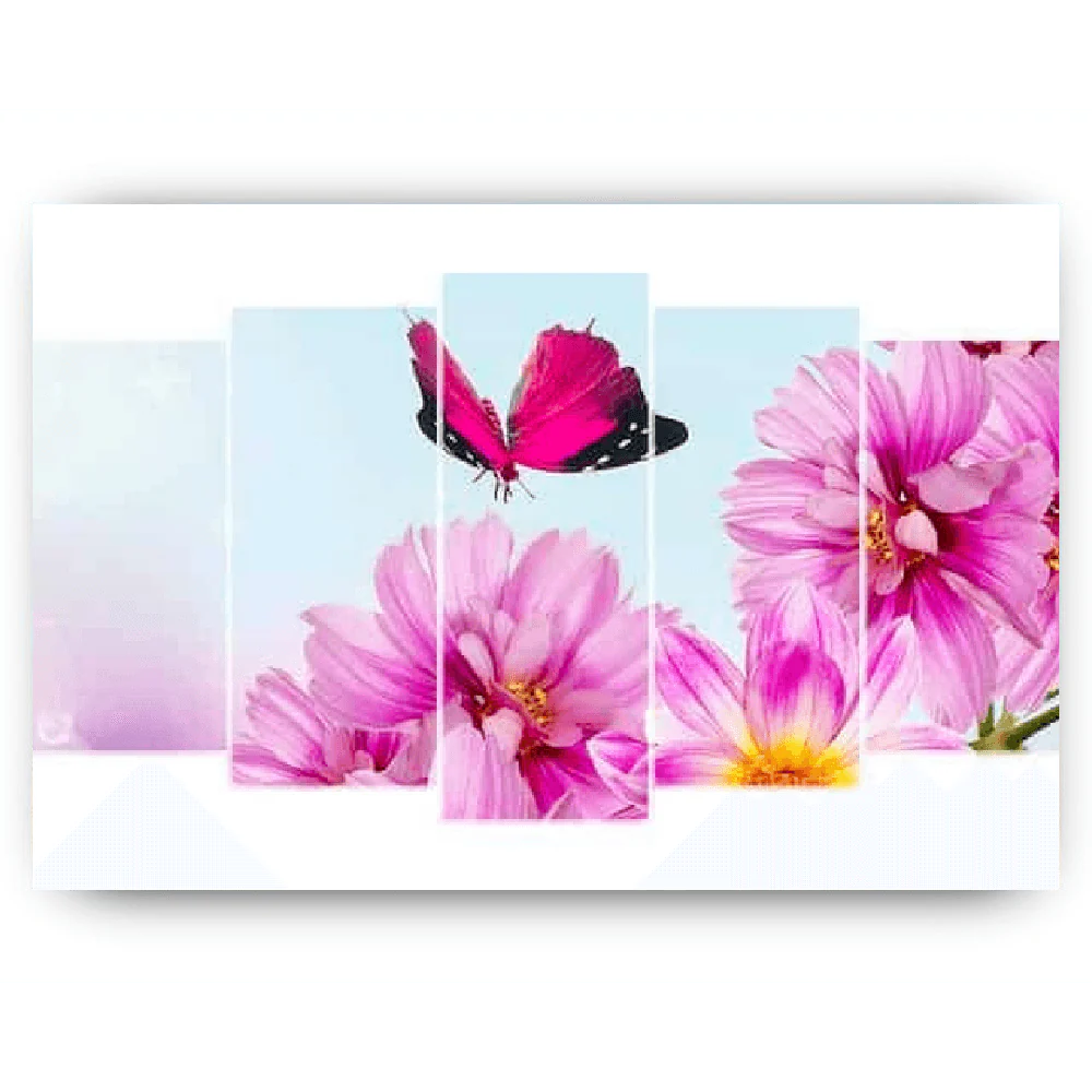 Diamond Painting Różowy motyl na różowym kwiecie 5 paneli - SEOS Shop ®