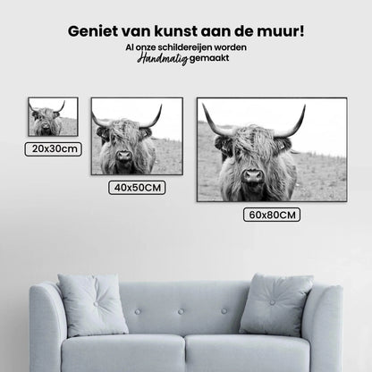 Diamond Painting Szkocki Highlander - Portret Szkockiego Highlandera w czerni i bieli - SEOS Shop ®