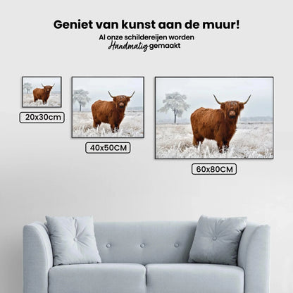 Diamond Painting Szkocki Highlander - Wełnisty Szkocki Highlander na zimowej łące - SEOS Shop ®