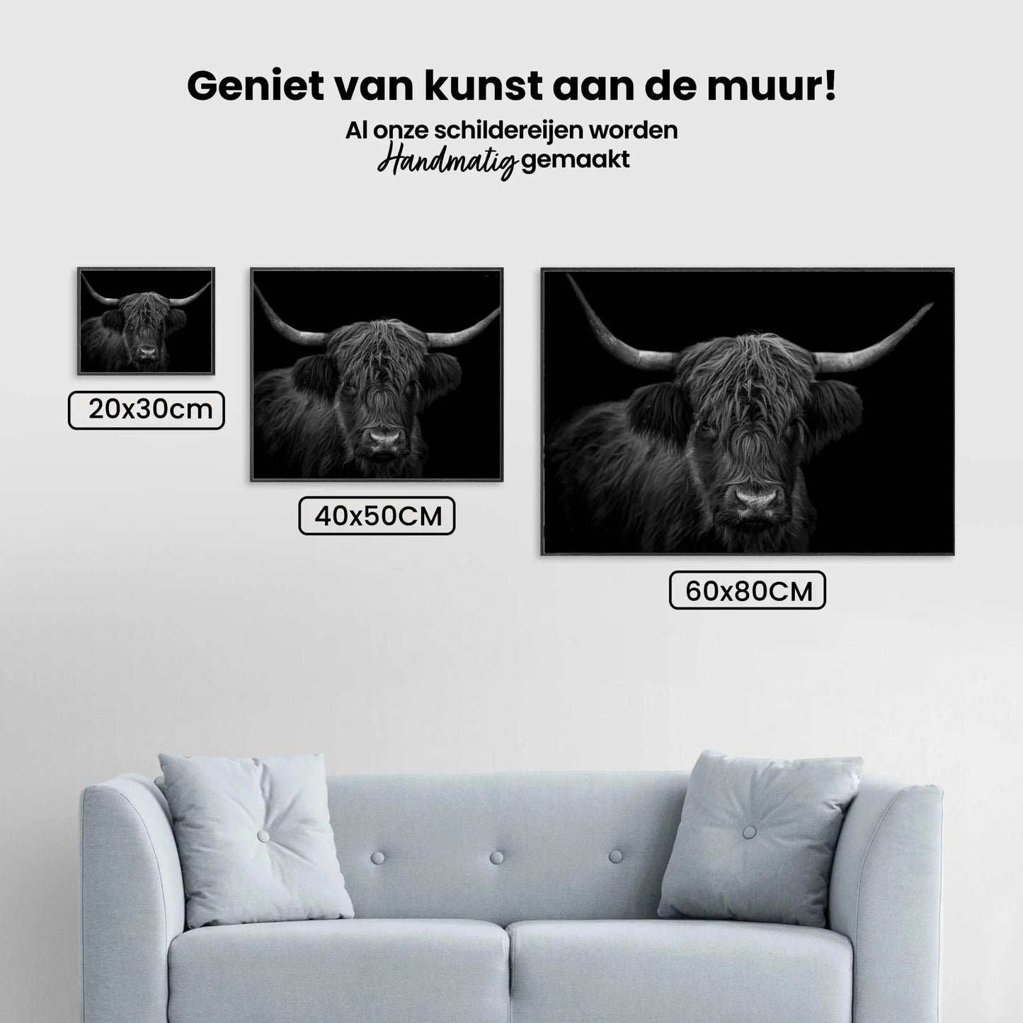 Diamond Painting Szkocki Highlander - Czarnobiałe portret włochatego Szkockiego Highlandera - SEOS Shop ®