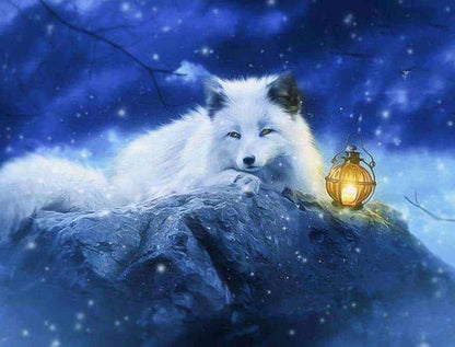 Diamond Painting Biały Lis z lampką – SEOS Shop ®