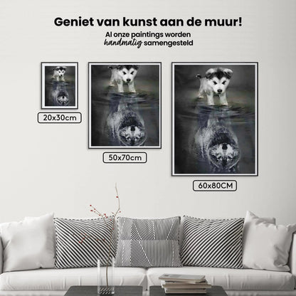 Diamond Painting Wilk Szczenię w odbiciu lustrzanym – SEOS Shop ®