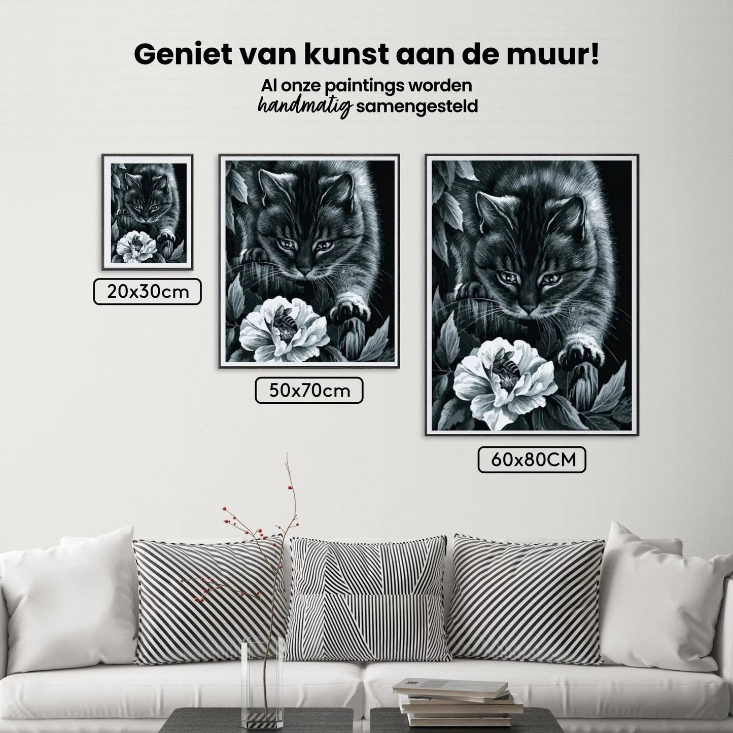 Diamond Painting Czarna kotka z kwiatem i pszczołą - SEOS Shop ®