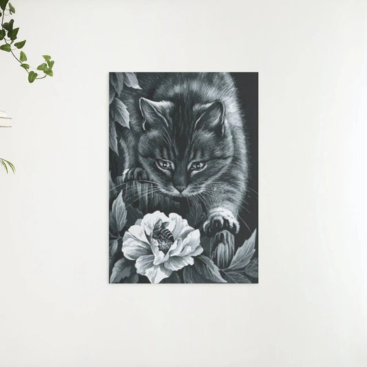 Diamond Painting Czarna kotka z kwiatem i pszczołą - SEOS Shop ®