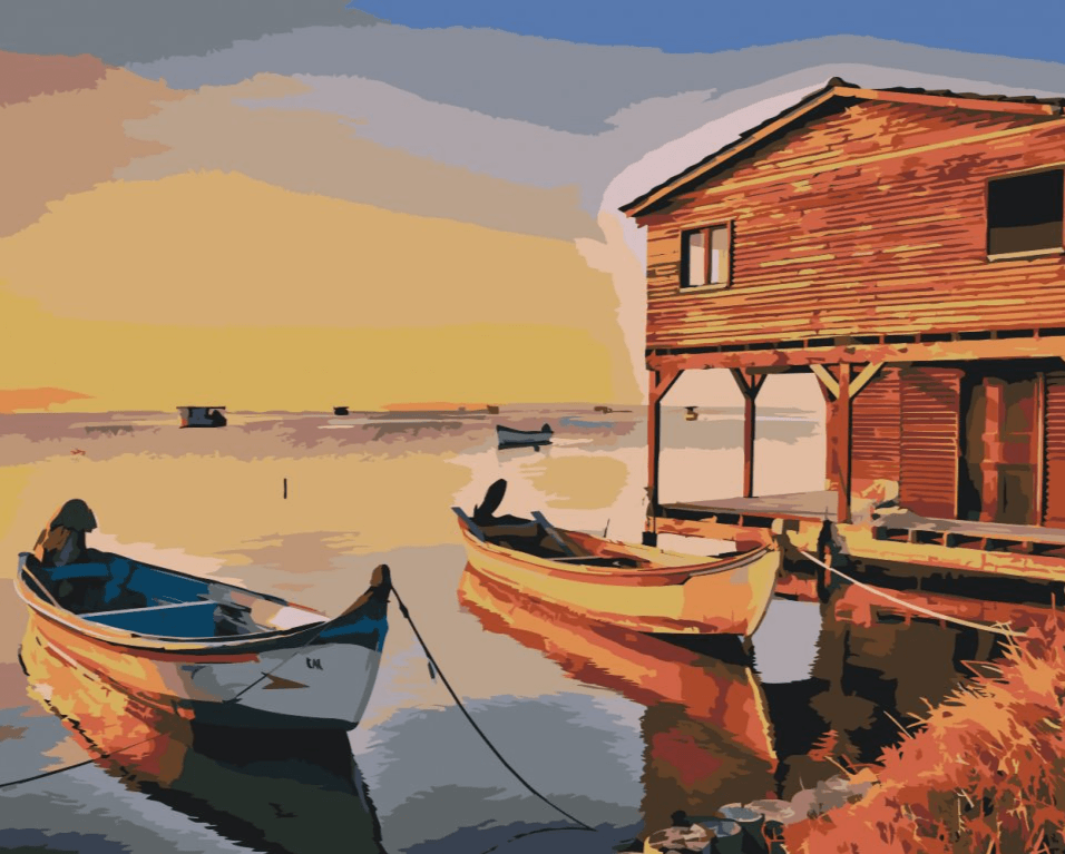 Diamond Painting - Łodzie i drewniana chata - SEOS Shop ®