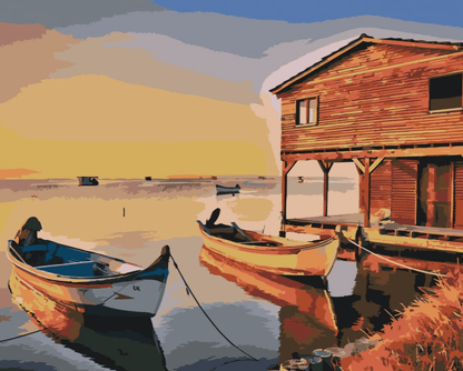 Diamond Painting - Łodzie i drewniana chata - SEOS Shop ®