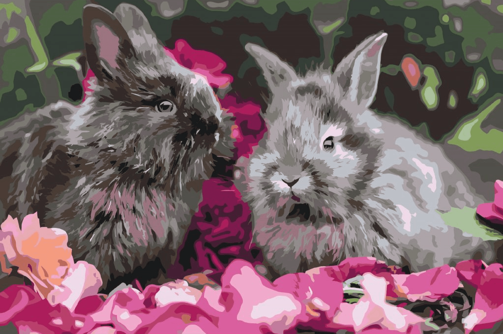 Diamond Painting - Króliki między kwiatami - SEOS®