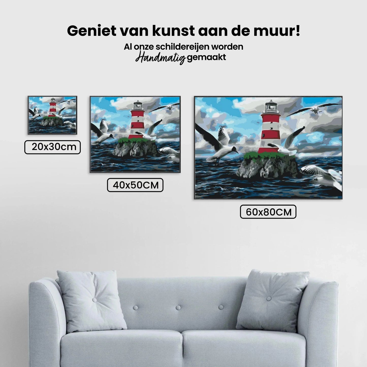 Diamond Painting - Biały i czerwony latarnia morska oraz mewy - SEOS Shop ®