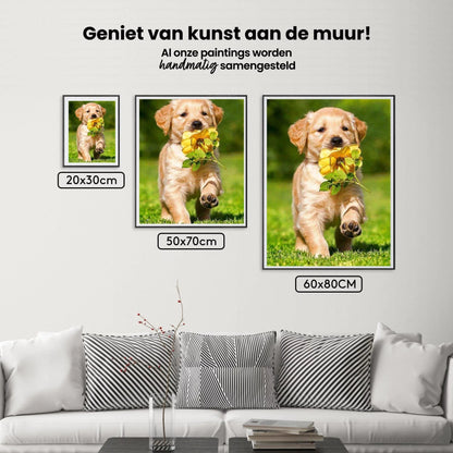 Diamond painting Labrador szczeniak z kwiatem - Pełny - SEOS Shop®