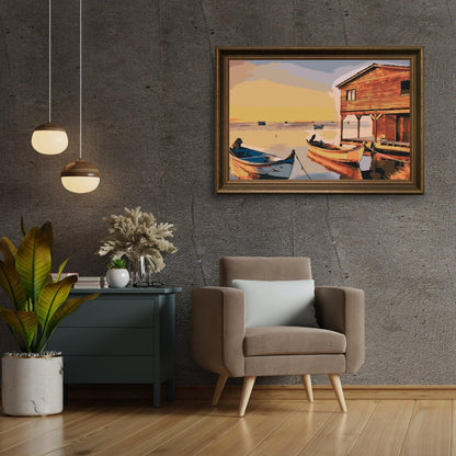 Diamond Painting - Łodzie i drewniana chata - SEOS Shop ®