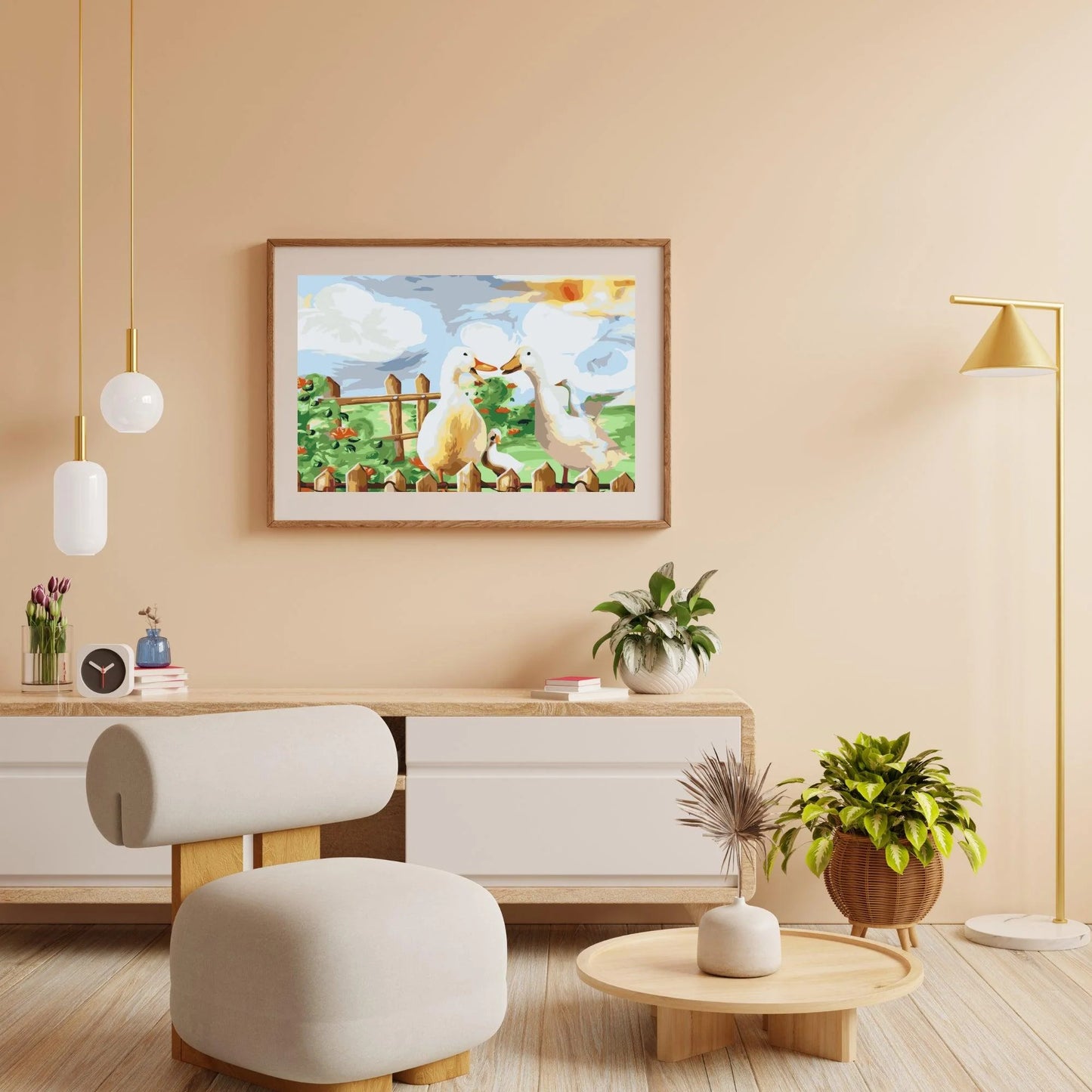 Diamond Painting - Rodzina kaczek w ogrodzie - SEOS®