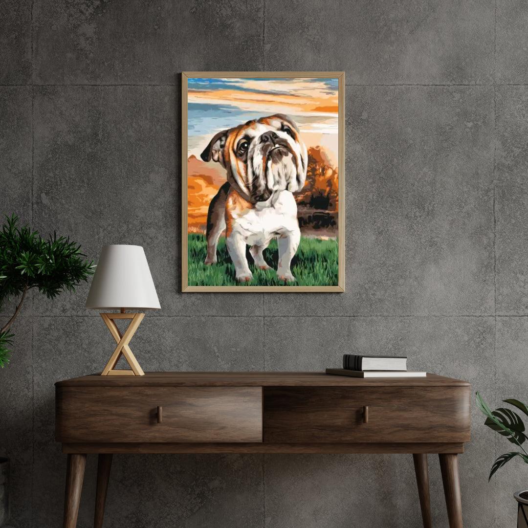 Diamond Painting - Angielski Bulldog w ogrodzie - SEOS®
