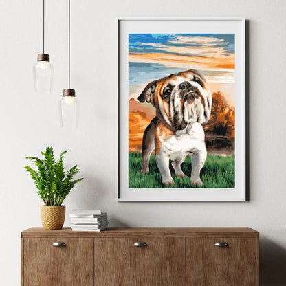 Diamond Painting - Angielski Bulldog w ogrodzie - SEOS®