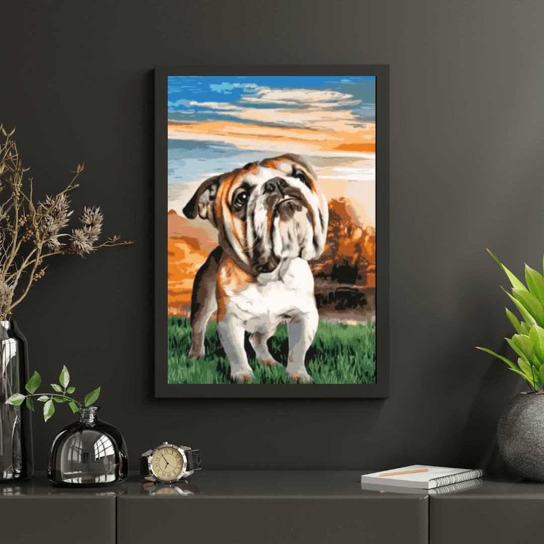 Diamond Painting - Angielski Bulldog w ogrodzie - SEOS®