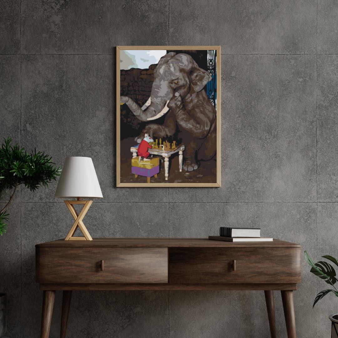 Diamond Painting - Słoń i mysz grają w szachy - SEOS®