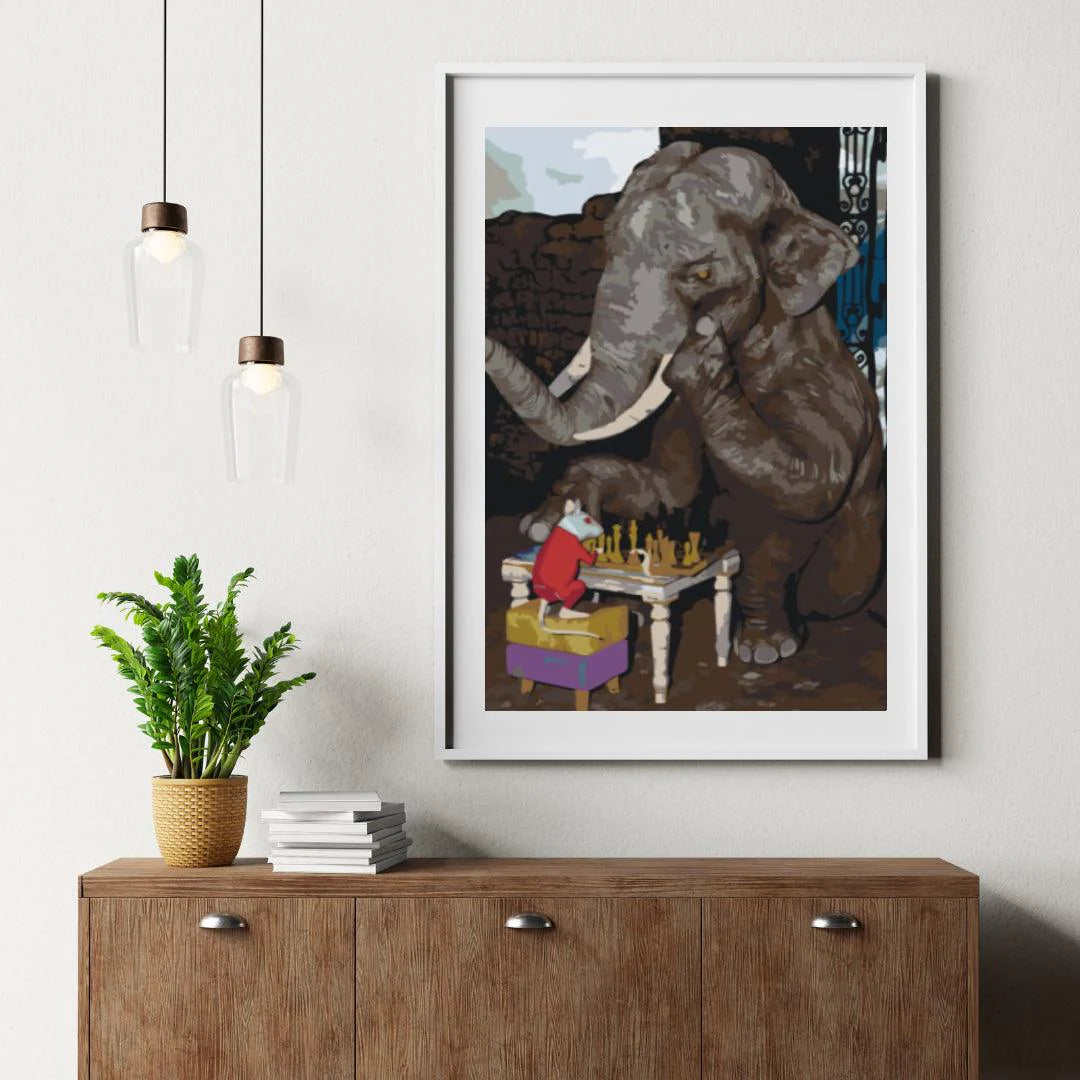 Diamond Painting - Słoń i mysz grają w szachy - SEOS®