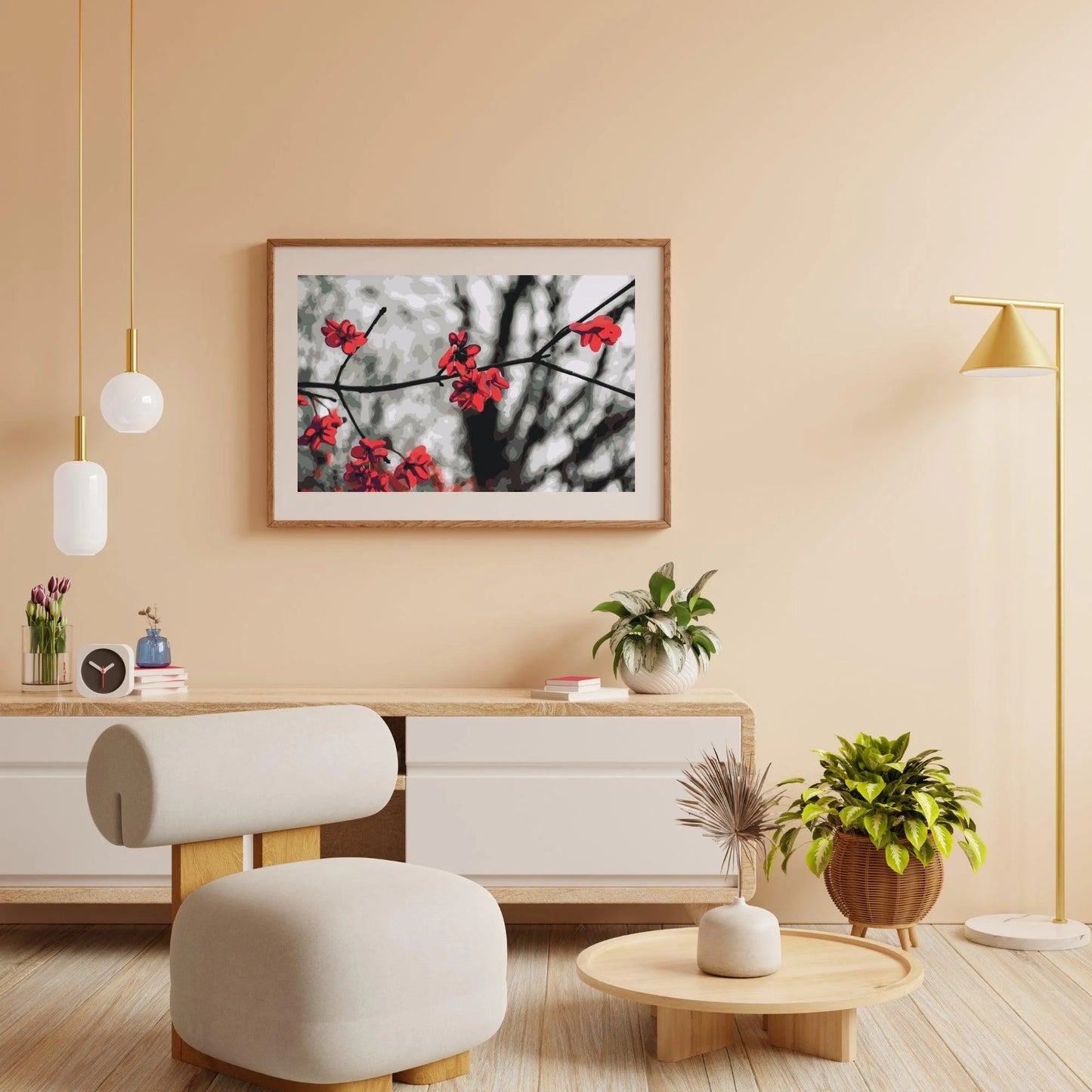 Diamond Painting - Czerwone kwiaty na drzewie - SEOS Shop ®