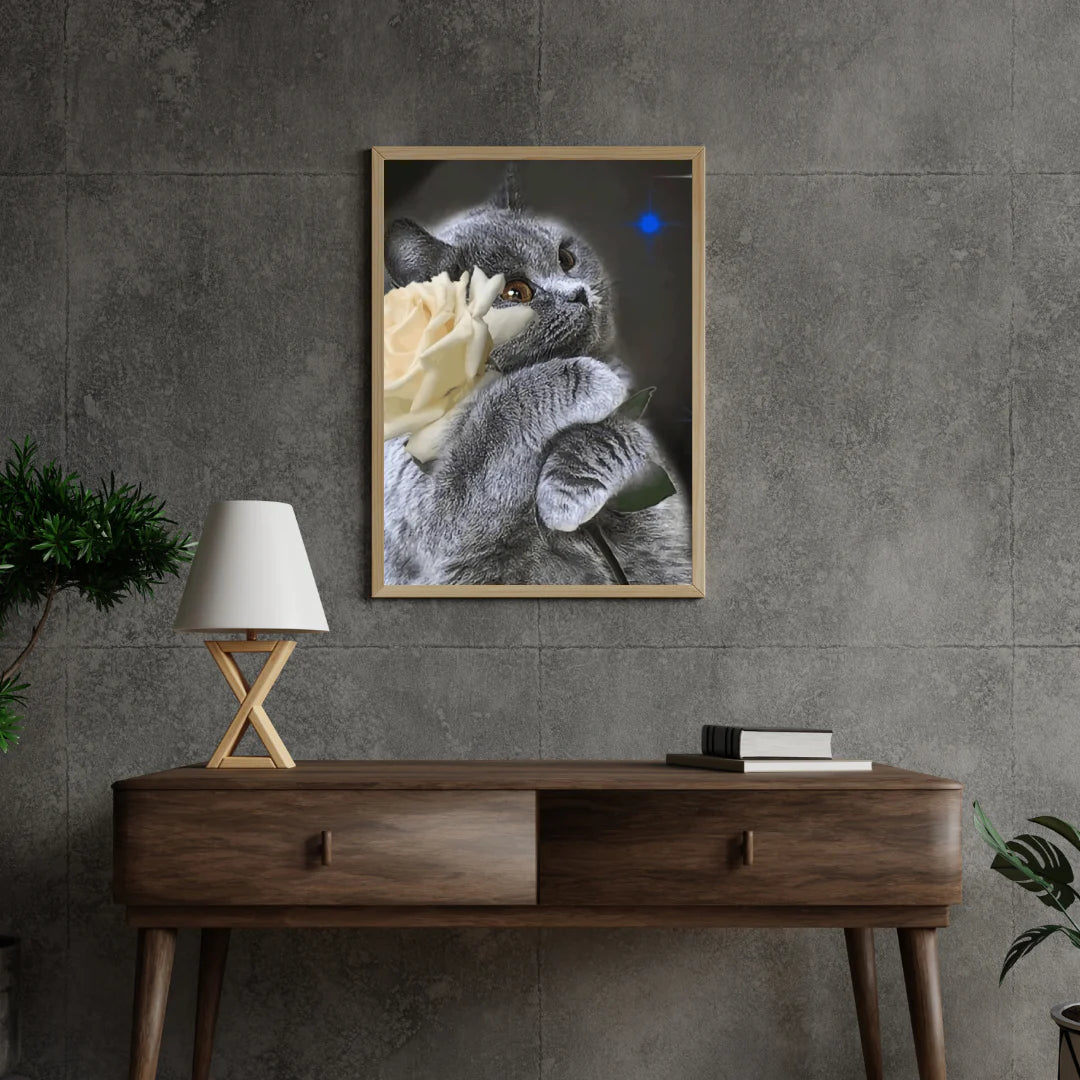 Diamond Painting Kot z białą różą - SEOS Shop ®