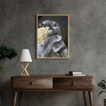 Diamond Painting Kot z białą różą - SEOS Shop ®