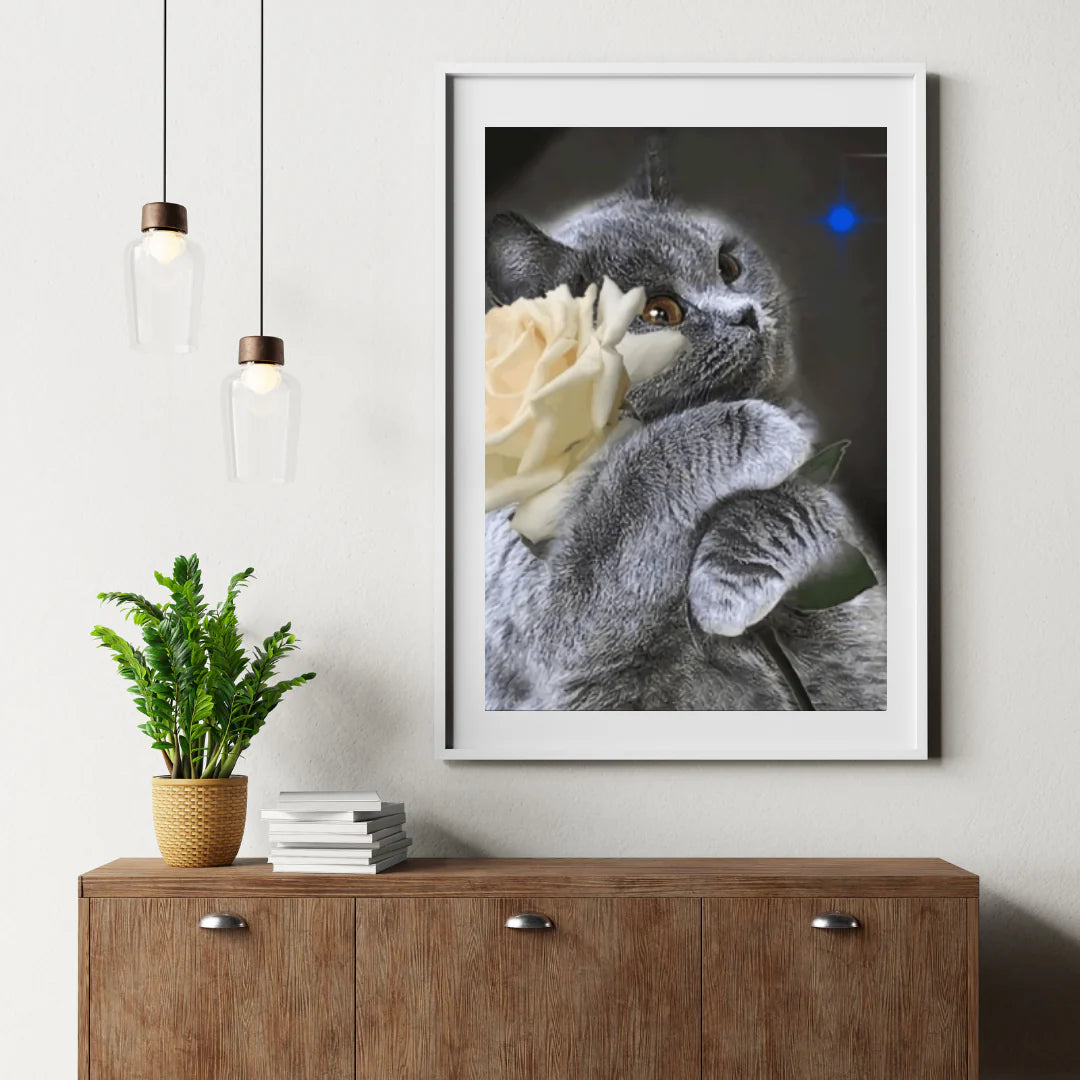 Diamond Painting Kot z białą różą - SEOS Shop ®