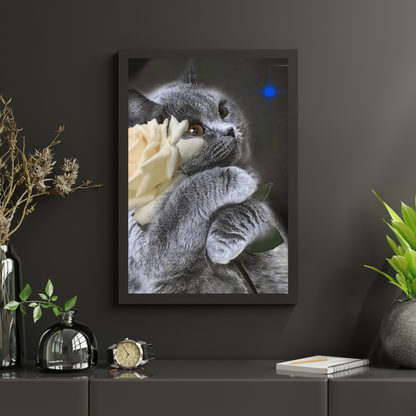 Diamond Painting Kot z białą różą - SEOS Shop ®