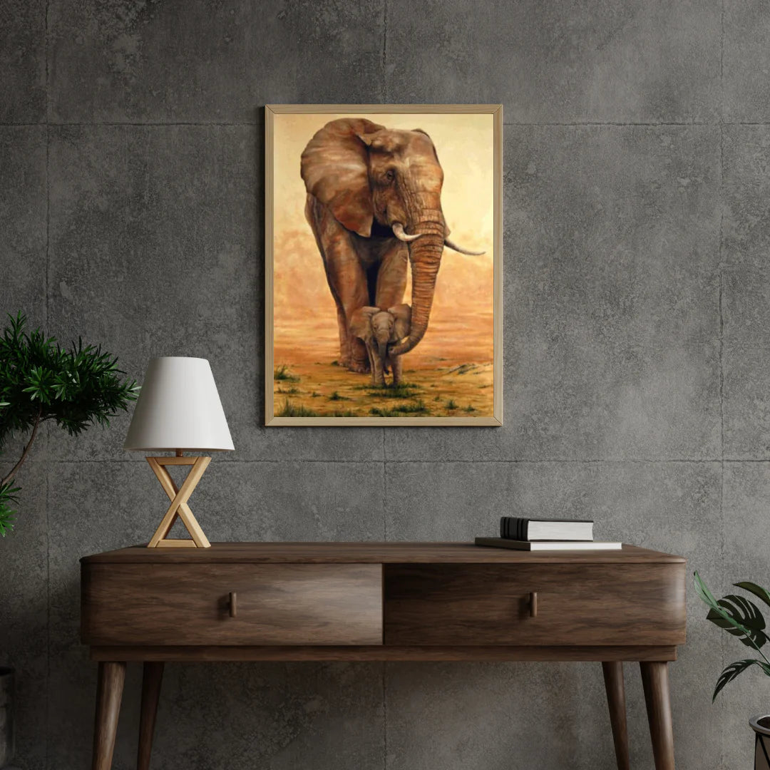 Diamond Painting Słoń z Cielakiem na Sawannie - SEOS Shop ®