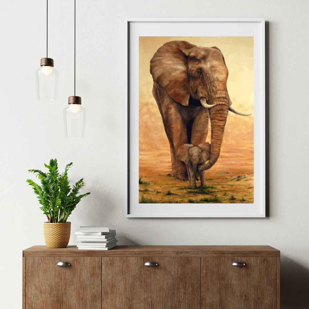 Diamond Painting Słoń z Cielakiem na Sawannie - SEOS Shop ®