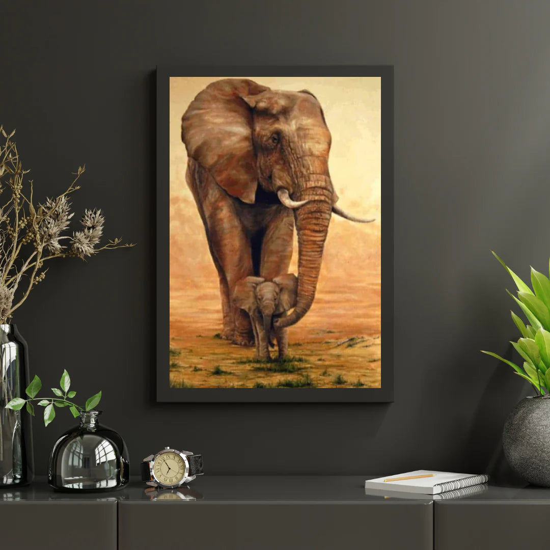 Diamond Painting Słoń z Cielakiem na Sawannie - SEOS Shop ®
