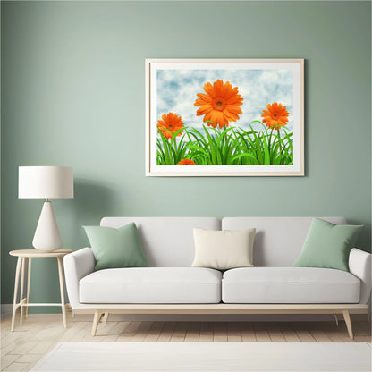 Diamond Painting Pomarańczowe Margerytki - SEOS Shop ®