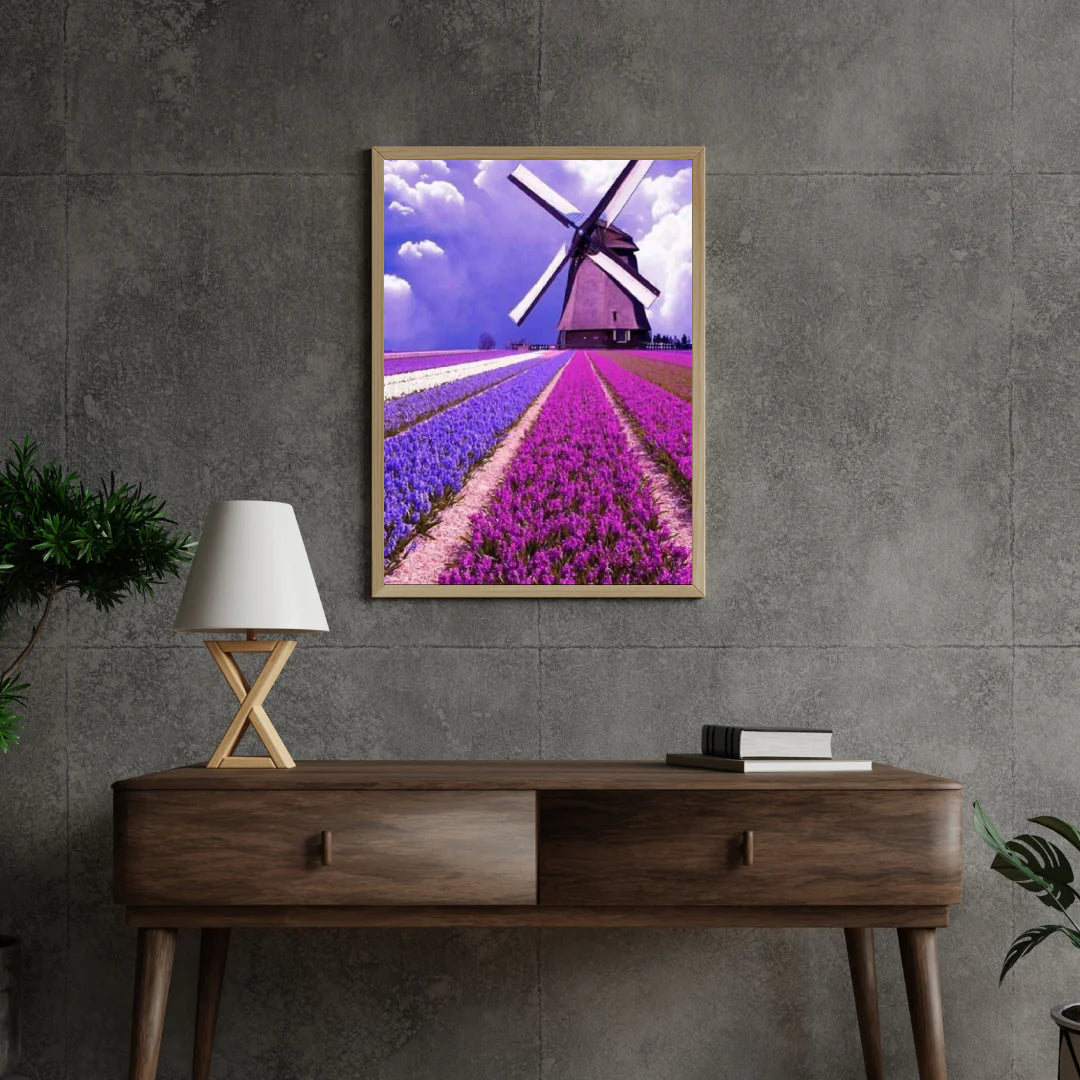 Diamond Painting Fioletowe tulipany z wiatrakiem - SEOS Shop ®