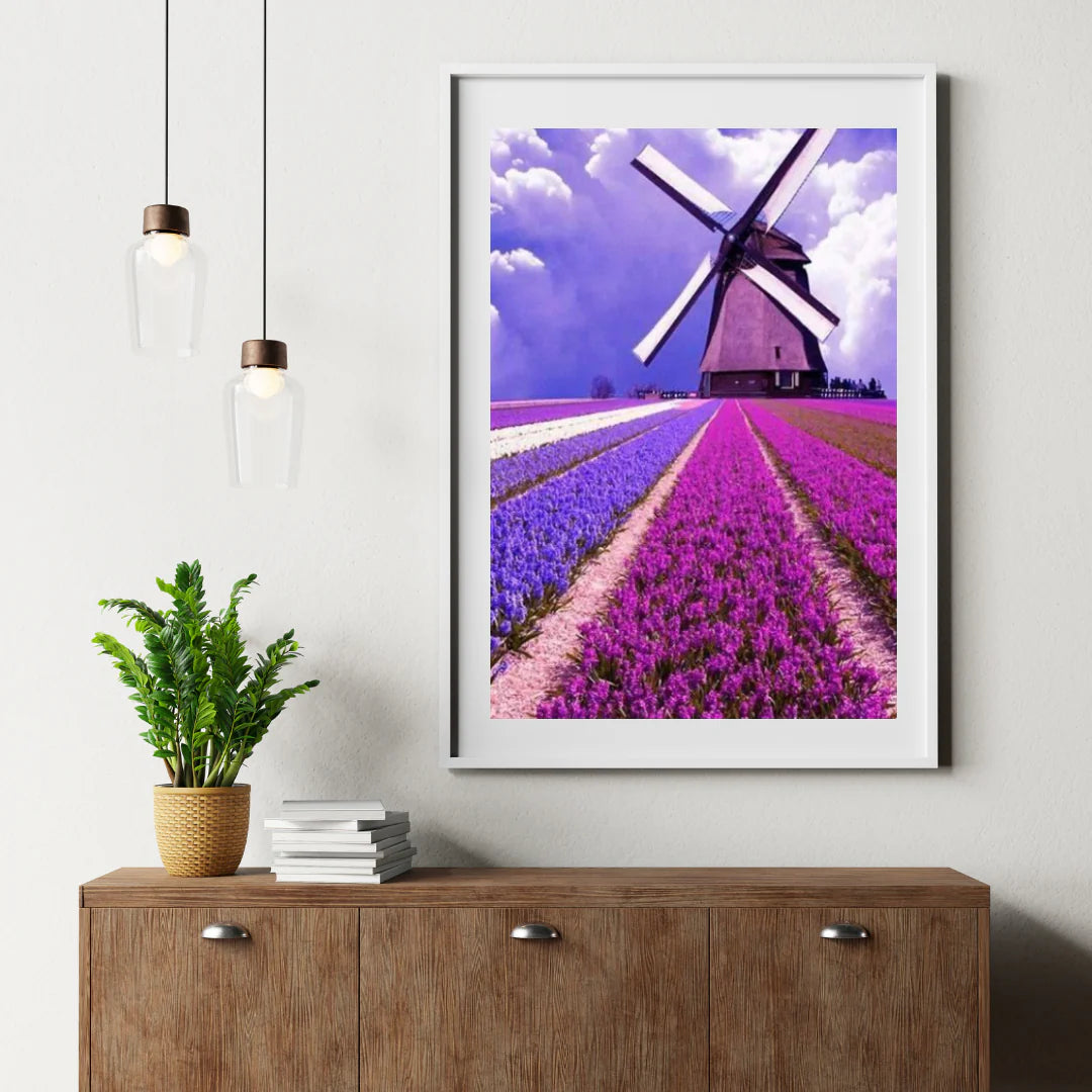 Diamond Painting Fioletowe tulipany z wiatrakiem - SEOS Shop ®