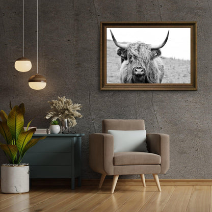 Diamond Painting Szkocki Highlander - Portret Szkockiego Highlandera w czerni i bieli - SEOS Shop ®
