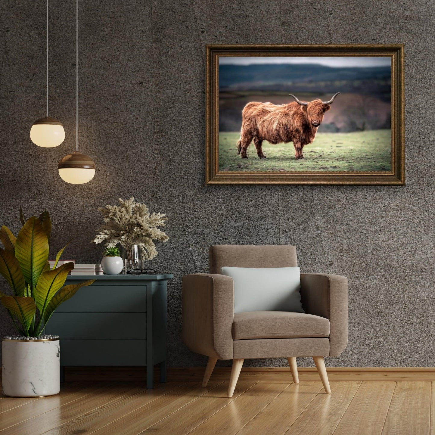 Diamond Painting Szkocki Highlander - Szkocki Highlander pasący się na wsi w Południowej Walii - SEOS Shop ®