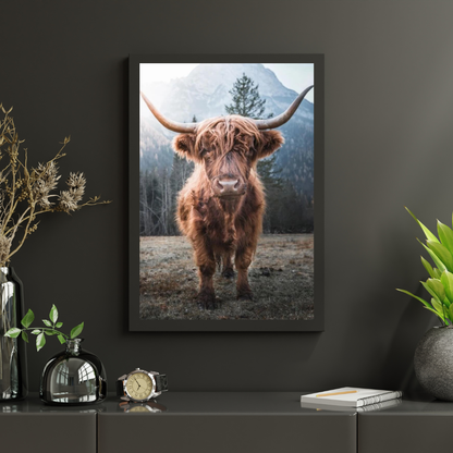Diamond Painting Szkocki Highlander - Szkocki Highlander na zamrożonej łące w włoskich górach - SEOS Shop ®