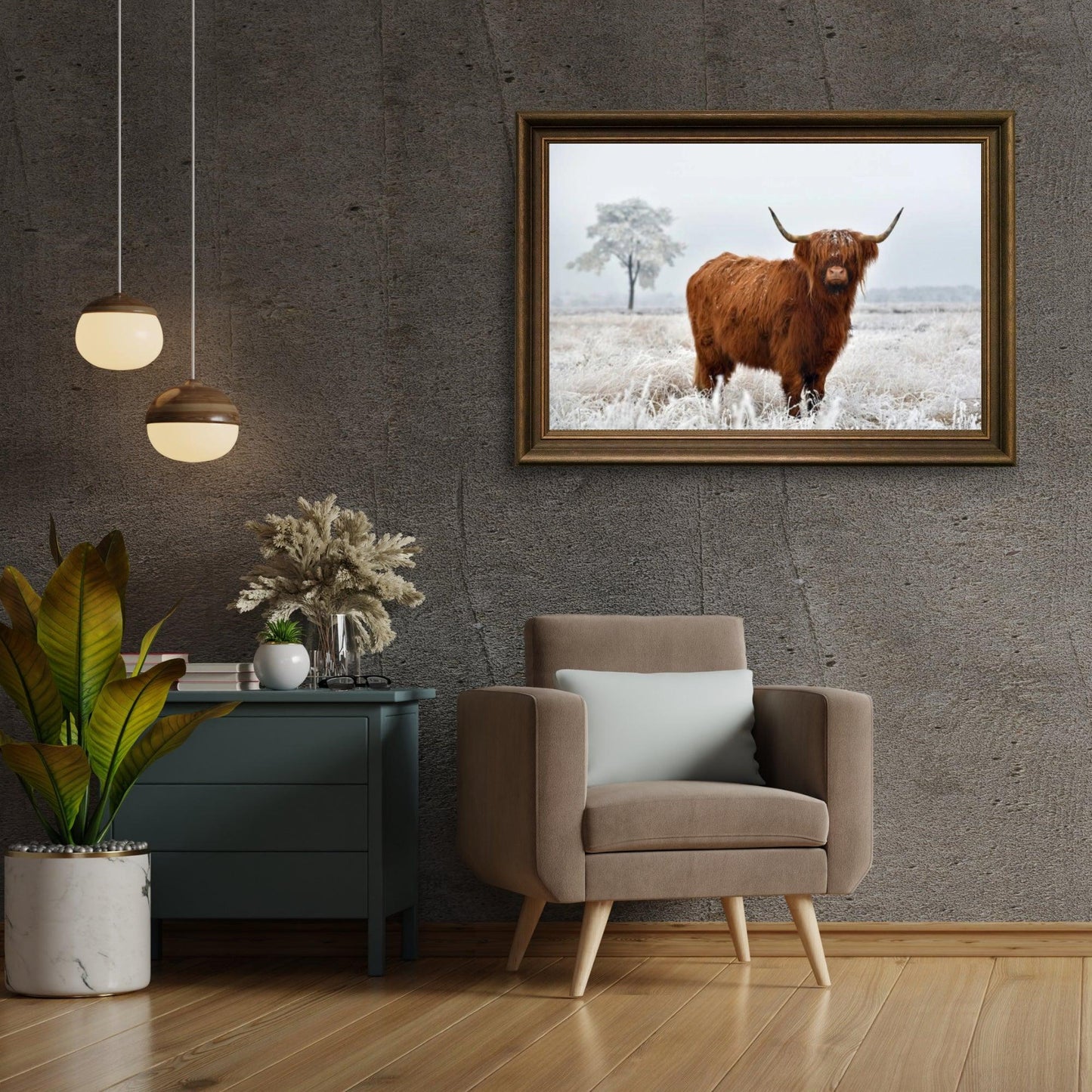 Diamond Painting Szkocki Highlander - Wełnisty Szkocki Highlander na zimowej łące - SEOS Shop ®