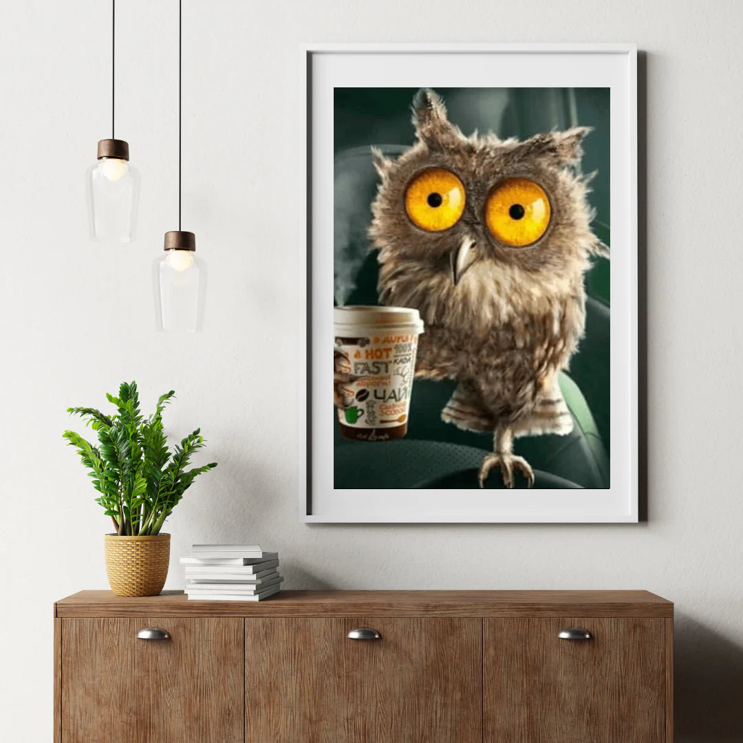 Diamond Painting Sowa z kieliszkiem kawy - SEOS Shop ®