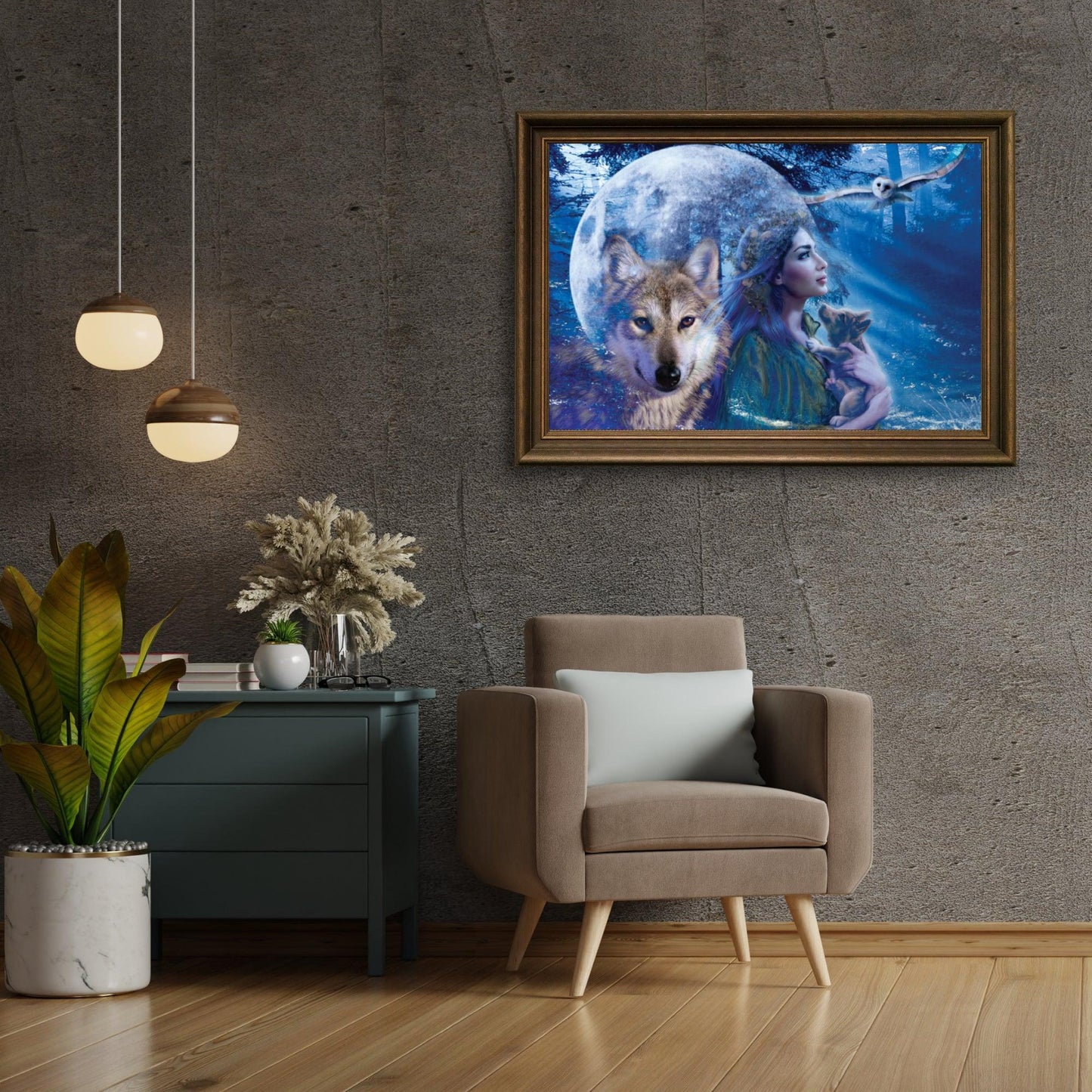 Diamond Painting Kobieta z Wilkiem i Sową - SEOS Shop®