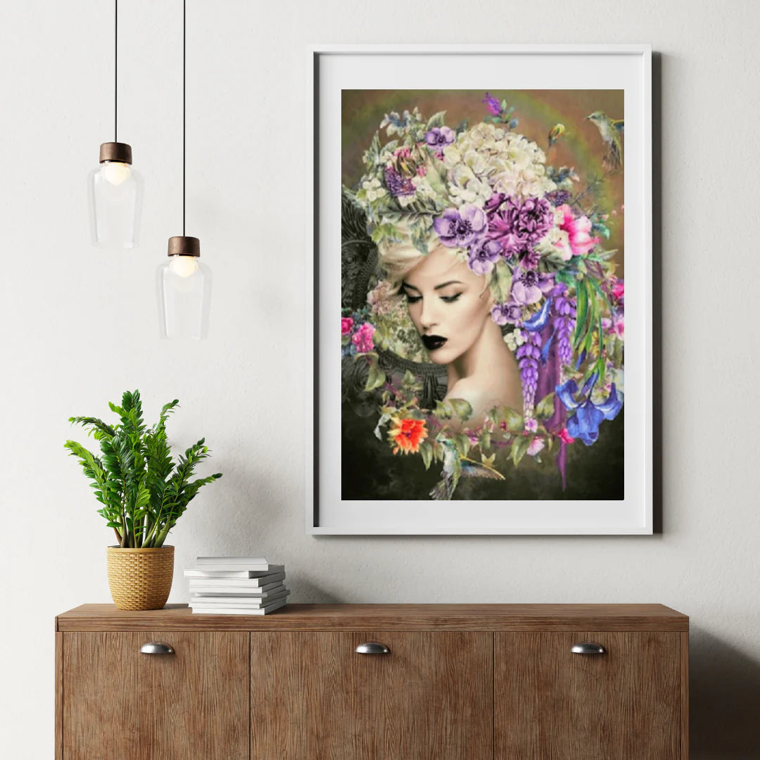 Diamond Painting Kobiety z kwiatem i kolibrkiem - SEOS Shop ®